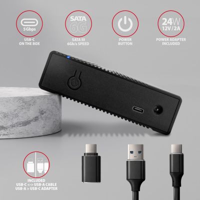 5. AXAGON EE35-GTR USB-C 3.2 Gen 1 - SATA 6G, 3,5" externes Festplattengehäuse, gerillt - Schwarz