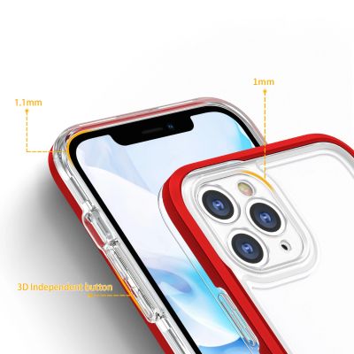 4. Klare 3in1 Hülle für iPhone 11 Pro Max Frame Cover Gel Rot