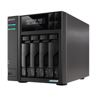 5. NAS Asustor AS6704T; Tower; 4x (3,5" SATA HDD/ 2,5" SSD); Intel Celeron N5105; 4 GB DDR4 SODIMM (max. 16 GB), 2x 2,5-GbE, 4x M.2 2280 NVMe PCIe 3.0, 2x USB 3.2 Gen, 1x HDMI 2.0b, 1x optionale 10-GbE-Karte