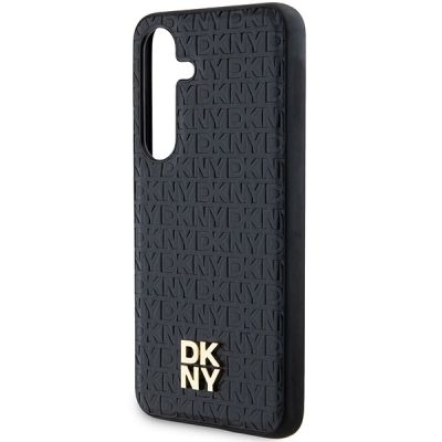 6. DKNY Leather Pattern Metal Logo MagSafe-Hülle für Samsung Galaxy S24 – Schwarz