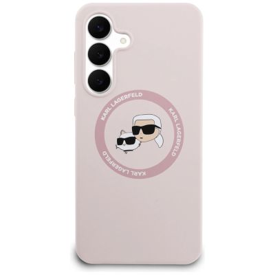 3. Karl Lagerfeld Silikonhülle mit Karl & Choupette-Motiv (MagSafe) für Samsung Galaxy S25 FE – Pink