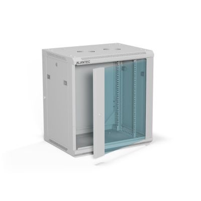 7. ALANTEC Wandschrank 19" 12U 600x450, Glastür, grau, montiert (SW-12U-600-450-01-SA)