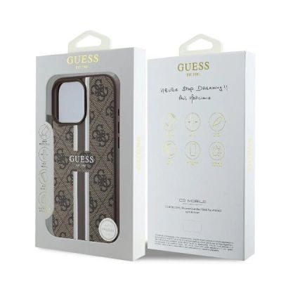 8. Guess 4G Printed Stripes MagSafe-Hülle für iPhone 16 Pro – braun