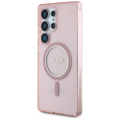 2. Guess Glitter Circle Classic Logo MagSafe Hülle für Samsung Galaxy S25 Ultra rosa
