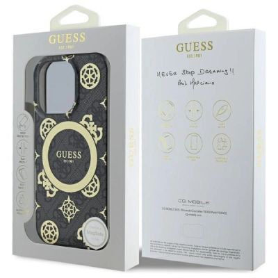 7. Guess IML Pfingstrose auf 4G-Hintergrund MagSafe-Hülle für iPhone 16 Pro Max – Schwarz