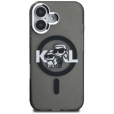 3. Karl Lagerfeld IML Glitter Karl & Choupette Sketch Logo MagSafe Hülle für iPhone 16 - Schwarz