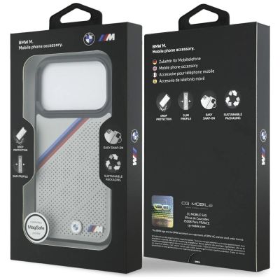 8. BMW M Tricolor Metal Logo MagSafe Case für iPhone 17 Pro – Grau