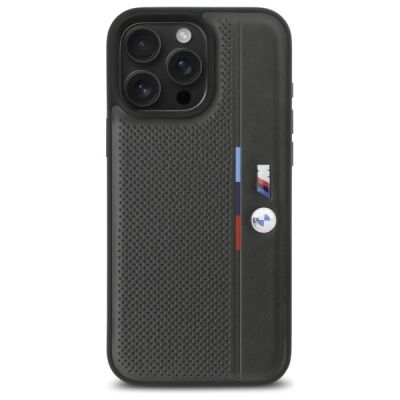 3. BMW M Perforated Tricolor Detail Line Hülle für iPhone 16 Pro Max – Dunkelgrau