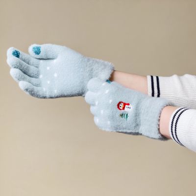 4. Winter-Telefonhandschuhe für Damen mit einem Schneemann und einem Weihnachtsbaum – grün