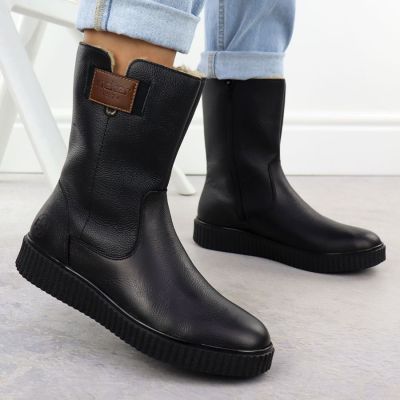 6. Schwarze Damen-Lederboots mit Plateau Rieker Y4355-00