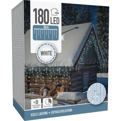 23. Weihnachtsbaumbeleuchtung, Außenbeleuchtung, 180 LEDs, Steuerung, Zeitschaltuhr, kaltweißes, transparentes Kabel
