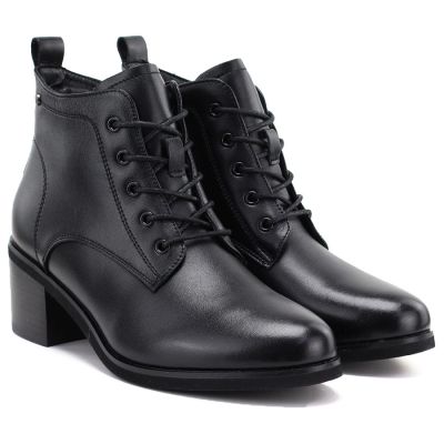 9. Schwarze, hochhackige Schnürstiefeletten aus Leder für Damen, Vinceza EN27-133107