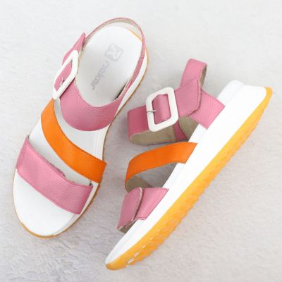 3. Rieker W2950-31 Damen-Sandalen aus rosa Leder mit hohem Absatz