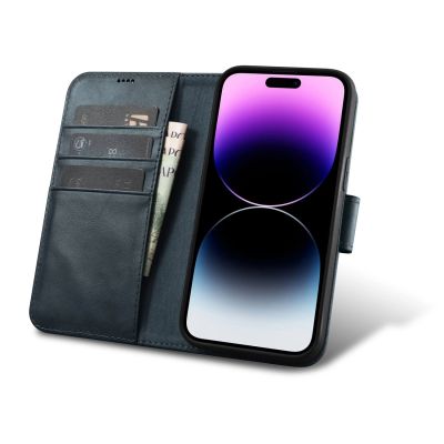 2. iCarer Oil Wax Wallet Case 2in1 Cover iPhone 14 Pro Anti-RFID Leder Flip Case Blau (WMI14220722-BU)