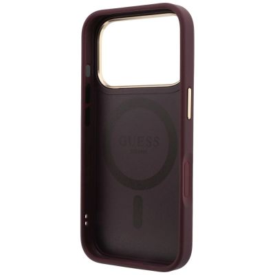 7. Guess Ring Stand 360 Grained Classic Logo MagSafe Hülle für iPhone 18 Pro Max / 17 Pro Max - Burgunderrot
