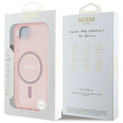 8. Guess IML Glitter Circle MagSafe Hülle für iPhone 16e - Pink