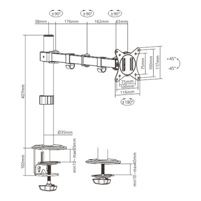 9. GEMBIRD Verstellbarer Tischmonitorarm/Halterung 17-32, VESA 100x100mm, bis zu 9kg