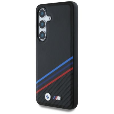 2. BMW Leder Tricolor Crossing Stripes MagSafe Hülle für Samsung Galaxy S25 - Schwarz