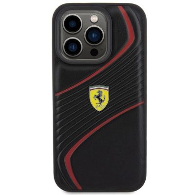 3. Ferrari Twist Metal Logo Hülle für iPhone 15 Pro – Schwarz