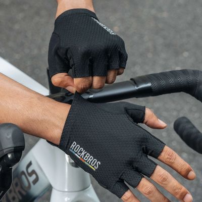 2. Rockbros TLS004 ROAD TO SKY Kurze stoßdämpfende Fahrradhandschuhe L - Schwarz