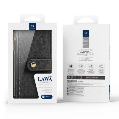 3. Dux Ducis Lawa Lederhülle für iPhone 16e / 17e mit abnehmbarer magnetischer Brieftasche – Schwarz