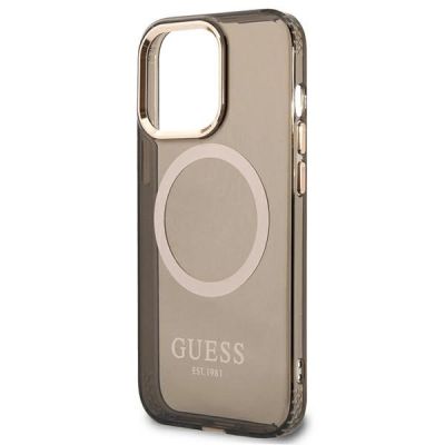 6. Guess Gold Outline Translucent MagSafe Hülle für iPhone 13 Pro Max – Schwarz
