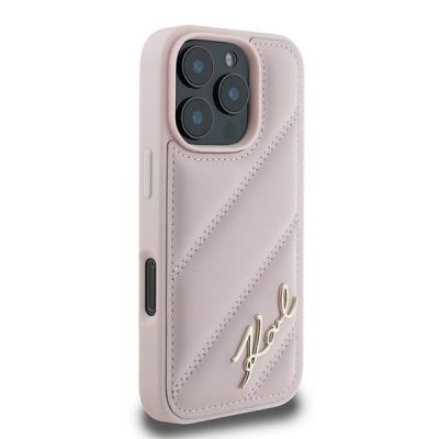 4. Karl Lagerfeld Quilted Signature Hülle für iPhone 16 Pro Max – Rosa