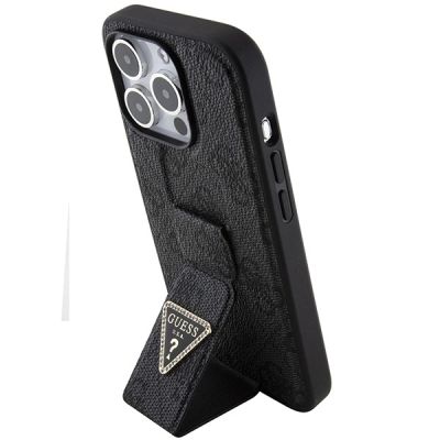 2. Guess Grip Stand 4G Triangle Strass Hülle für iPhone 15 Pro – Schwarz