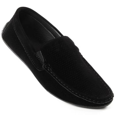 Herren-Slipper aus Wildleder mit Lochmuster, schwarz, News 4873