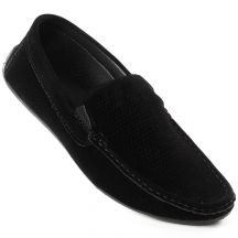 Herren-Slipper aus Wildleder mit Lochmuster, schwarz, News 4873