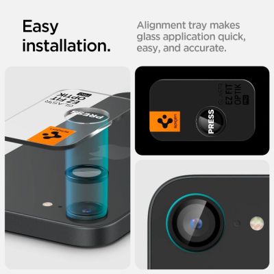 8. Spigen Optik Pro GLAS.TR „Ez Fit“ Kameraschutzhülle, 2er-Pack für iPhone 16e / 17e – Schwarz