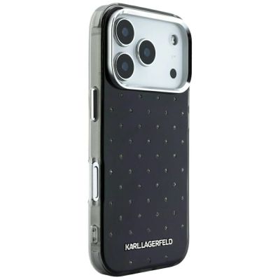 4. Karl Lagerfeld IML Strass-Hülle mit galvanisiertem Logo für iPhone 17 Pro Max / 18 Pro Max – Schwarz