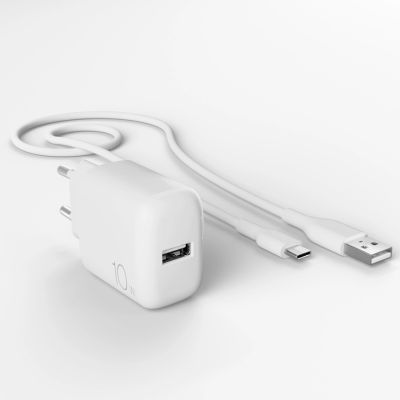 4. Puro PROLITE 10W USB-A Wandladegerät + USB-A - USB-C Kabel 1,2m - weiß