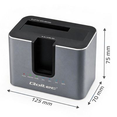 9. Qoltec 52631 HDD/SSD-Dockingstation | SATA | M.2 NVMe | Klonen | USB-C | 10 Gbit/s | 28 TB
