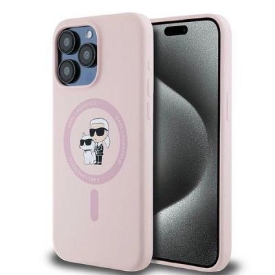 Karl Lagerfeld Silikon Karl&Choupette MagSafe Case für iPhone 15 Pro - Pink