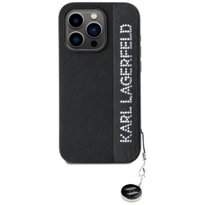 3. Karl Lagerfeld Saffiano Rhinestones & Charm Hülle für iPhone 15 Pro – Schwarz