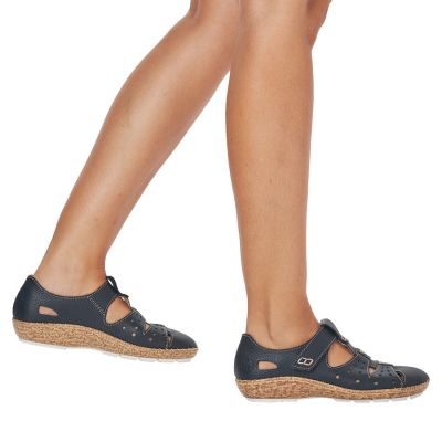 5. Damen-Lederschuhe mit Lochmuster, bequem, mit Klettverschluss, schwarz, Rieker 44852-14