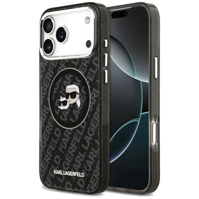 Karl Lagerfeld IML Glitter Karl&Choupette Heads Logo MagSafe Case für iPhone 17 Pro Max - Schwarz