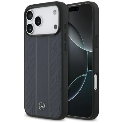 Mercedes Leather Laurel Leaves Stripes MagSafe Case für iPhone 17 Pro Max - Blau