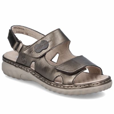 4. Damen-Ledersandalen mit Klettverschluss, Metallicbraun, Rieker 60462-90