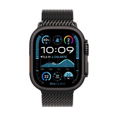 2. Apple Watch Ultra 2 GPS + Cellular 49 mm Titangehäuse mit schwarzem Titan-Milanese-Armband – Größe M