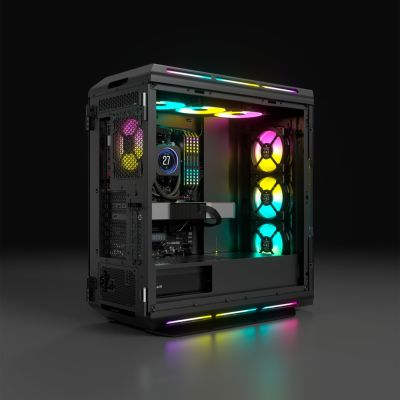 5. Corsair | Intelligentes Gehäuse mit gehärtetem Glas | iCUE 5000T RGB | Seitenteil aus Glas | Schwarz | Midi-Tower | Netzteil inklusive | ATX-Format