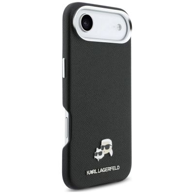 4. Karl Lagerfeld Karl & Choupette Head Pins Saffiano MagSafe Hülle für iPhone Air - Schwarz