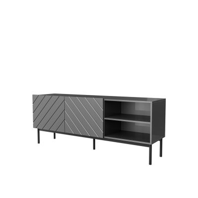 ABETO TV-Schrank auf schwarzem Stahlrahmen 150x42x60 Graphit/Glanzgraphit