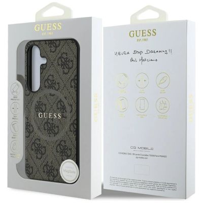 8. Guess Leder 4G Coloured Ring Classic Logo MagSafe Samsung Galaxy S25 Hülle braun