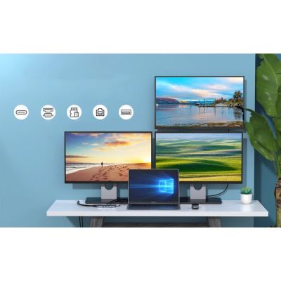 7. Choetech multifunktionaler HUB mit Display 12in1 USB-C auf USB-C / USB-A / HDMI / VGA / AUX / SD / TF grau (HUB-M26)