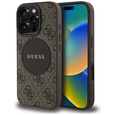 Guess 4G Circle Classic Logo MagSafe Hülle für iPhone 16 Pro Max - Braun