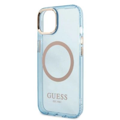 6. Guess Gold Outline Translucent MagSafe Hülle für iPhone 13 – Blau
