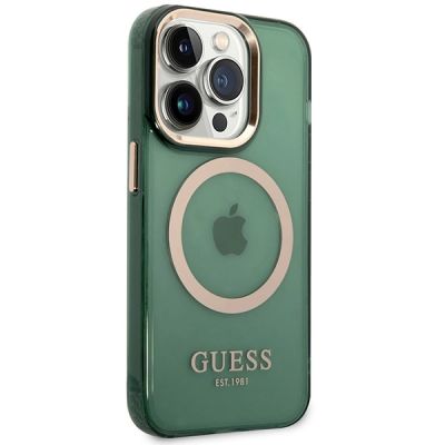 4. Guess GUHMP14LHTCMA iPhone 14 Pro 6,1" grün/khaki Hartschale Gold Outline Translucent MagSafe