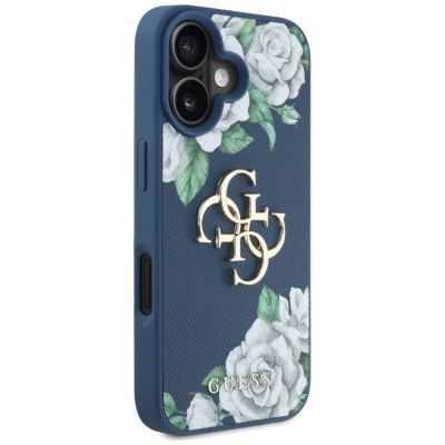 4. Guess Grained Roses Big 4G Logo Hülle für iPhone 16 - Blau